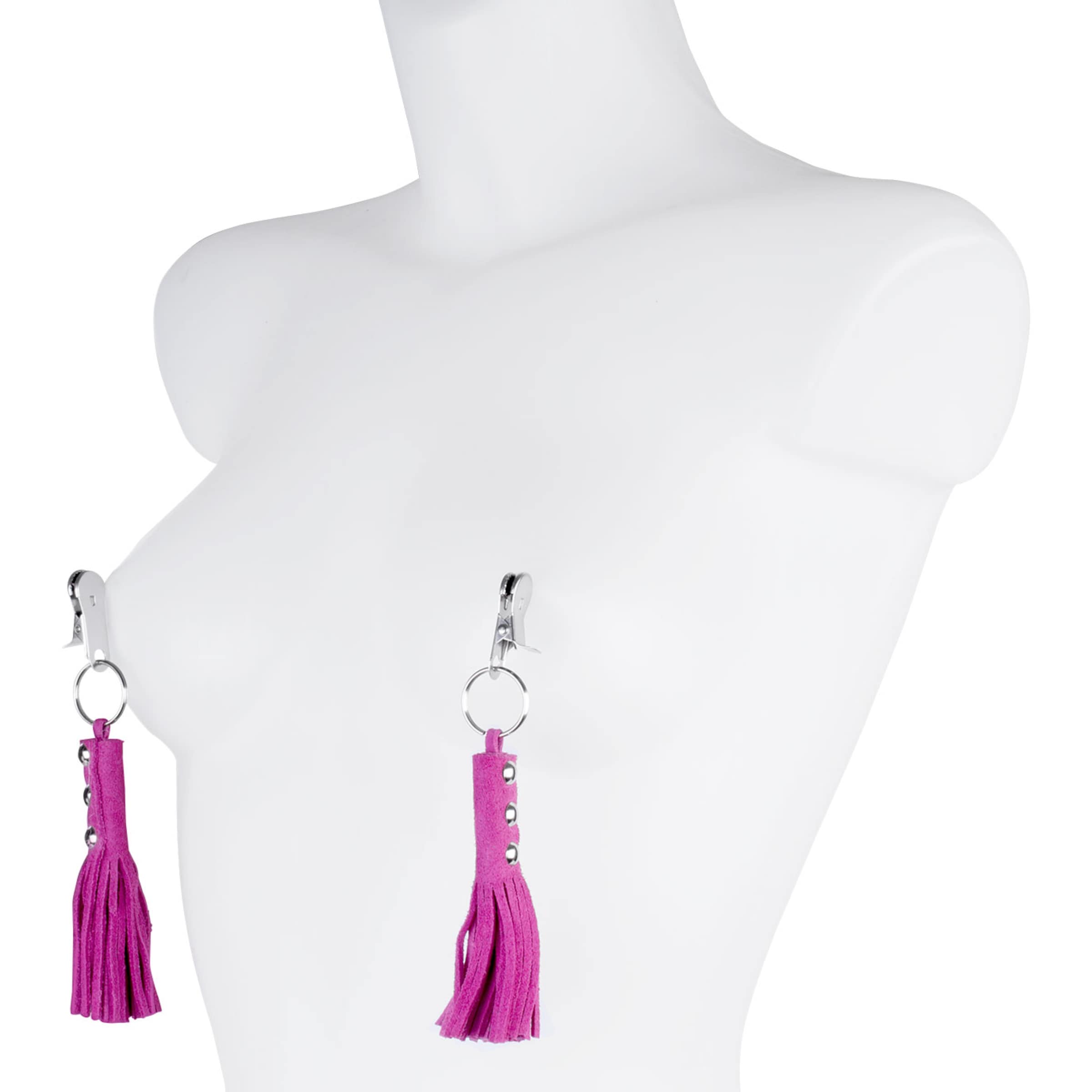 nippelklemmen-mit-leder-quasten-Pink-Silber-2