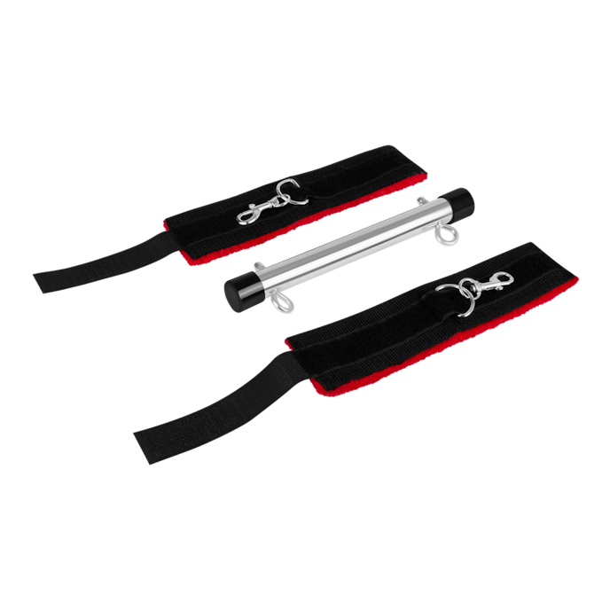 spreidstang-met-zachte-handboeien-Rood-Zwart-6