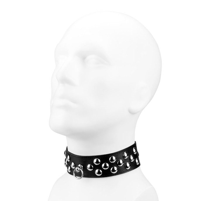 collier-en-cuir-avec-grands-rivets-plats-Argent-Noir-2