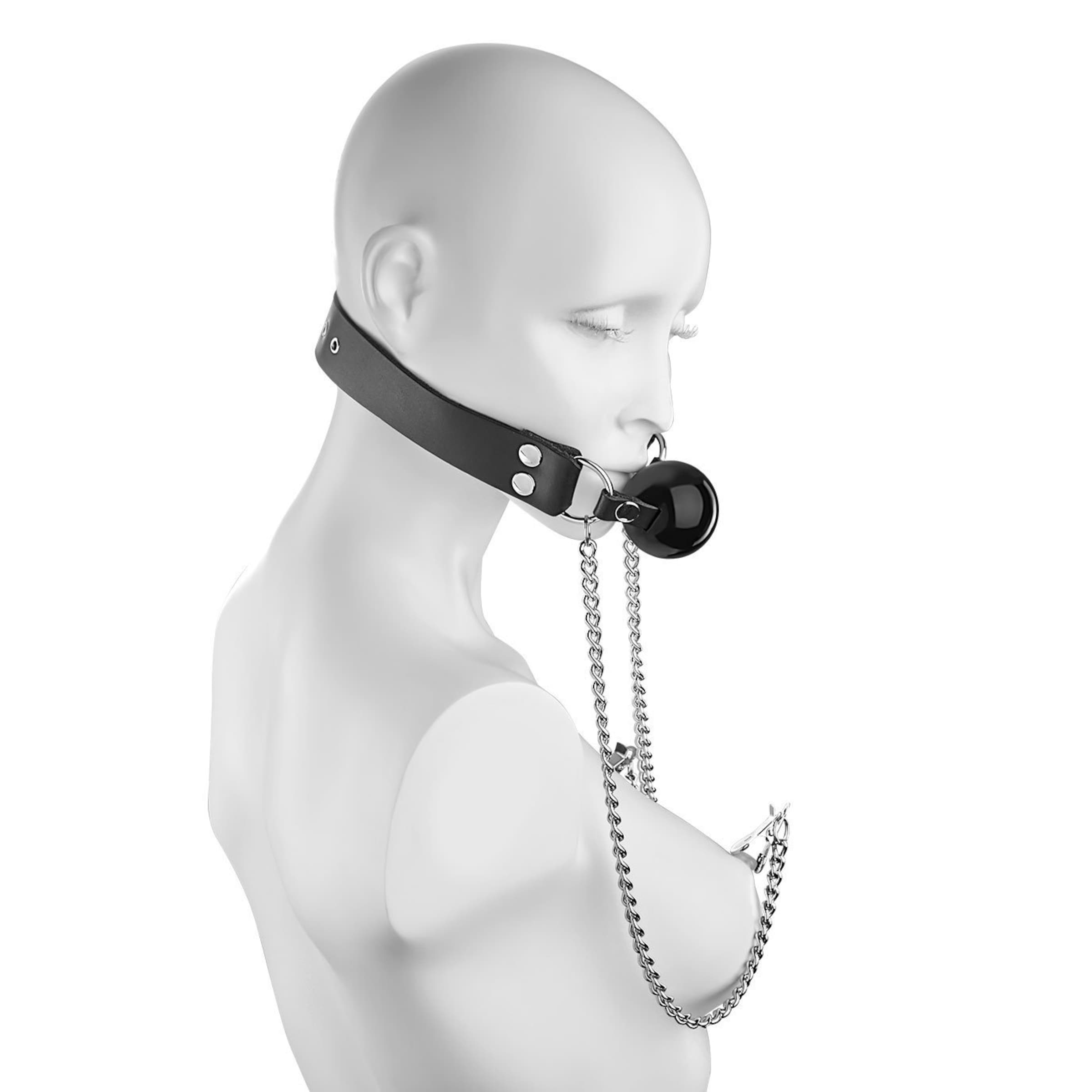 bâillon-boule-avec-pinces-à-tétons-Argent-Noir-5