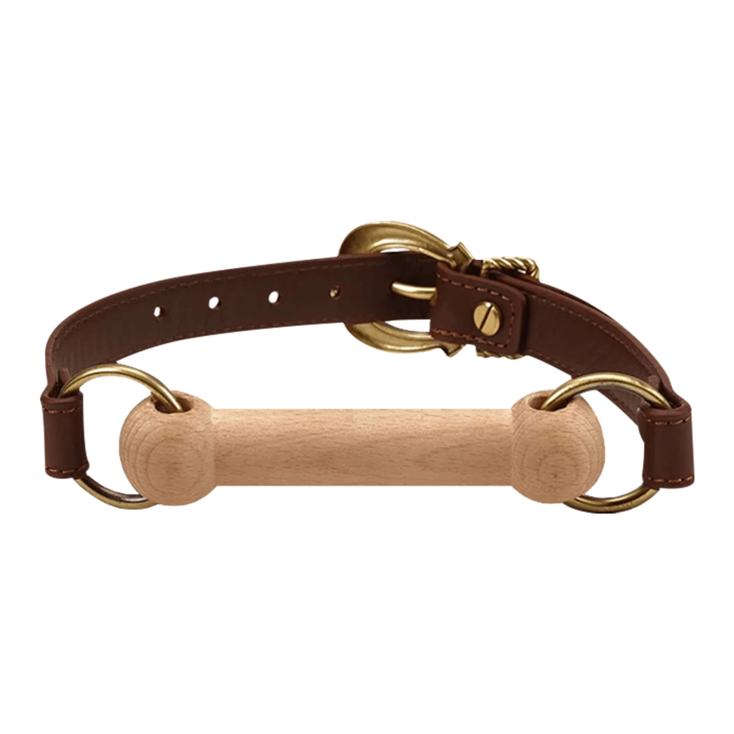 masque-de-tête-avec-bâillon-en-bois-Brun-Noir-Or-2