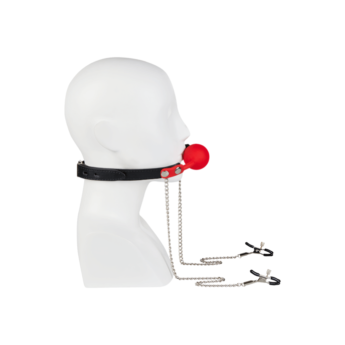 bâillon-boule-avec-pinces-à-tétons-Argent-Noir-Rouge-3