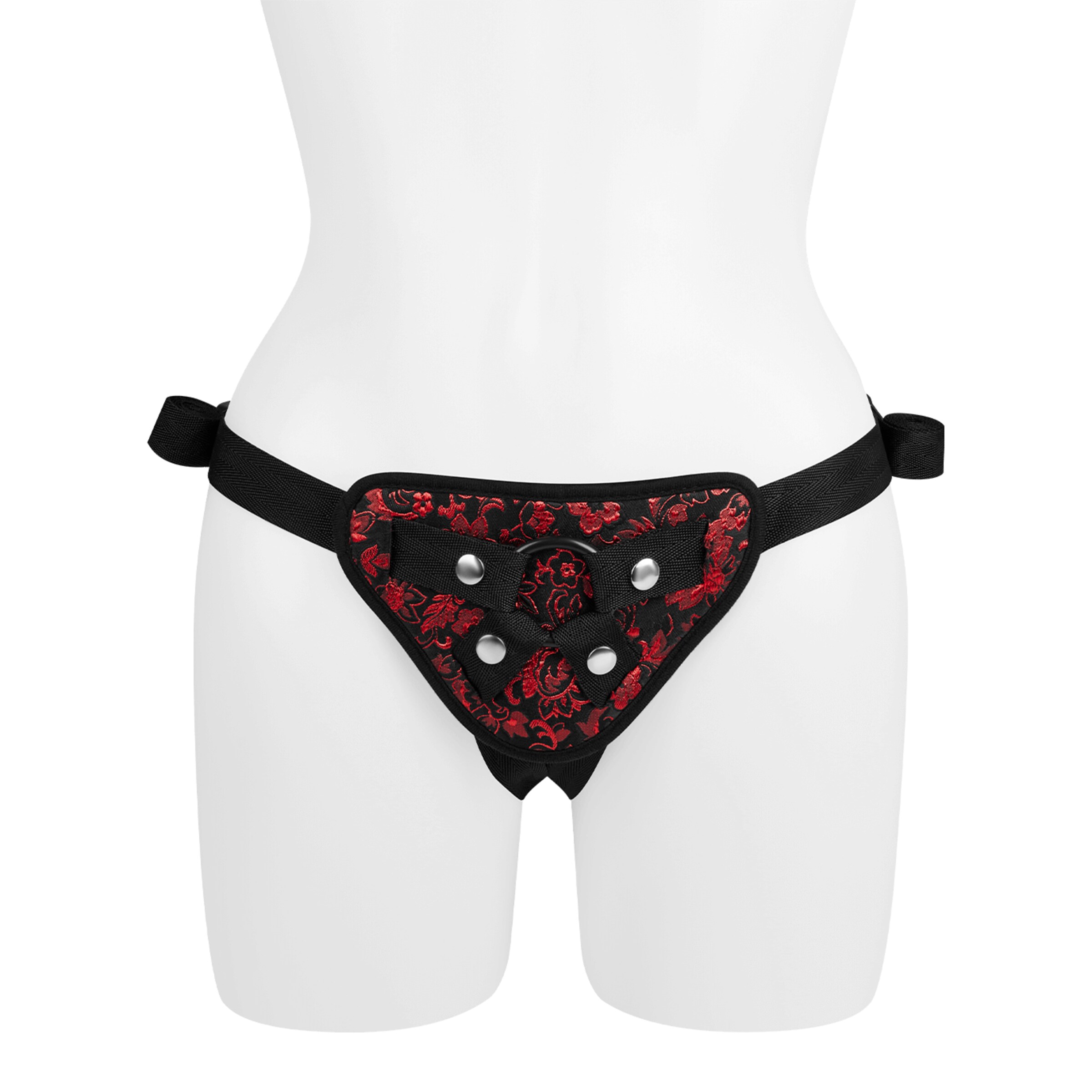 romantisches-strap-on-geschirr-Rot-Schwarz-4