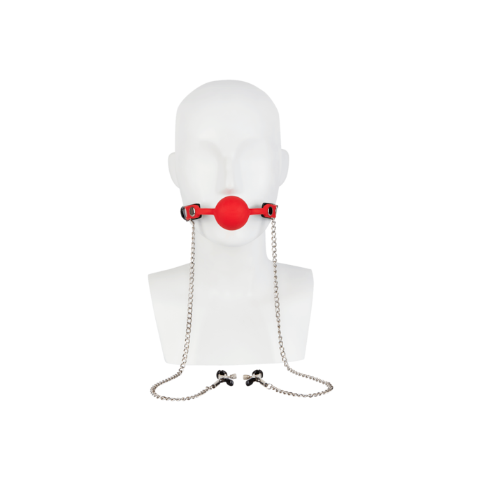 bâillon-boule-avec-pinces-à-tétons-Argent-Noir-Rouge-5