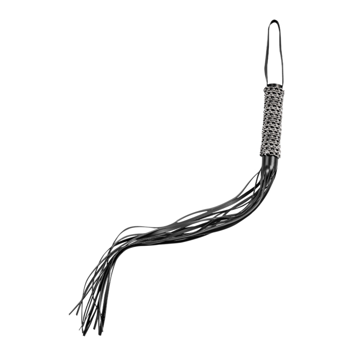 fouet-court-en-cuir-avec-chaîne-métallique-Argent-Noir-2