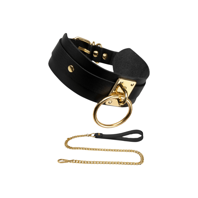 o-ring-collar-&-leash-Noir-Or-1