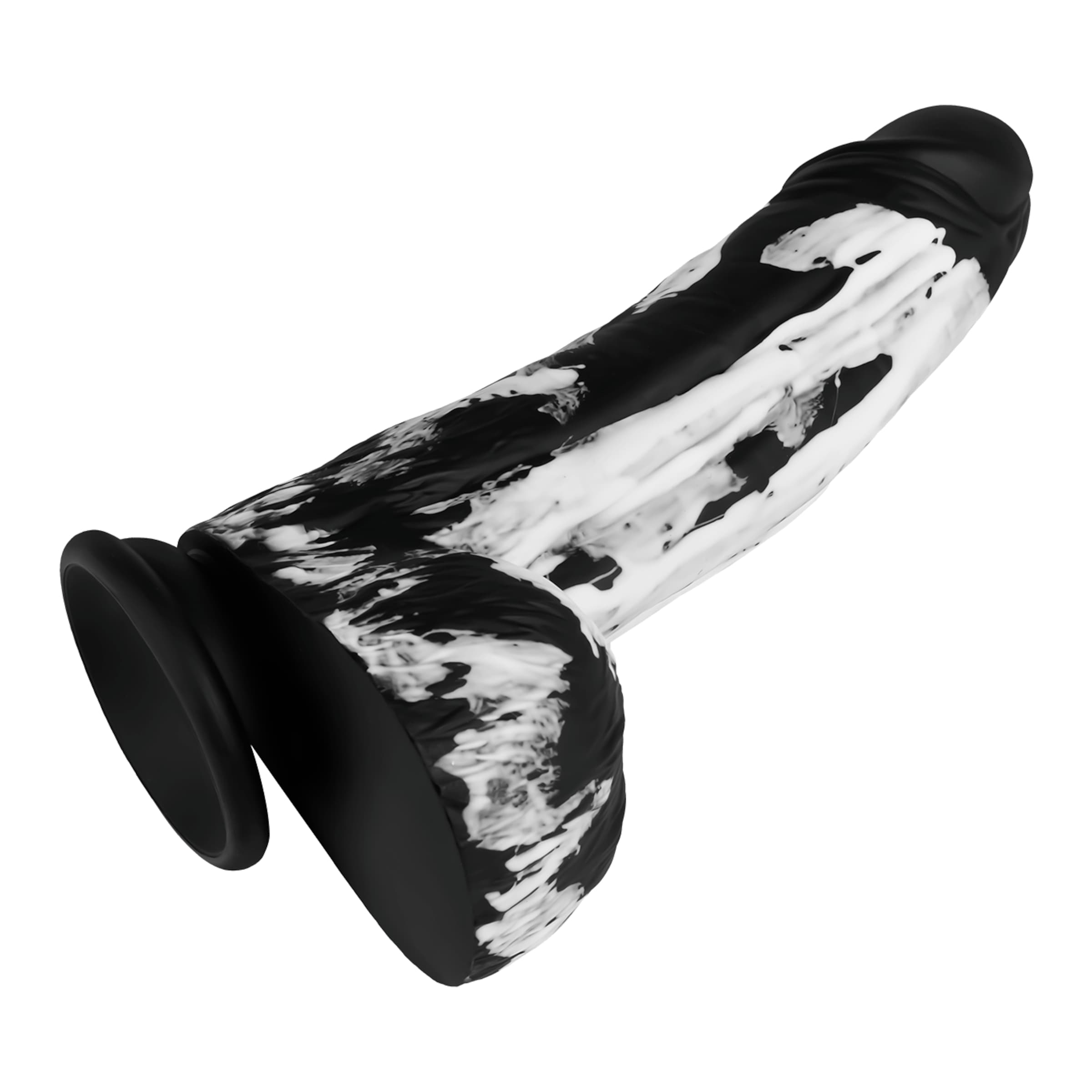 gemarmerde-natuurlijke-dildo-met-zuignapvoeten-22-cm-Wit-Zwart-5
