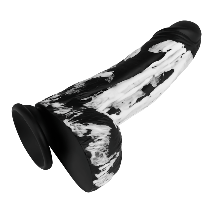 gemarmerde-natuurlijke-dildo-met-zuignapvoeten-22-cm-Wit-Zwart-5