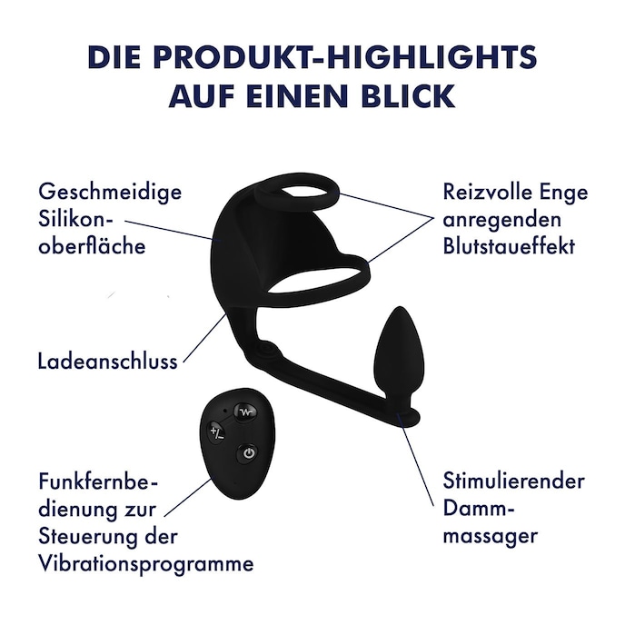 Vibro-Penis - und Hodenring mit integriertem Analplug schwarz online bestellen Vibro-Penis - und Hodenring mit integriertem Analplug schwarz online bestellen