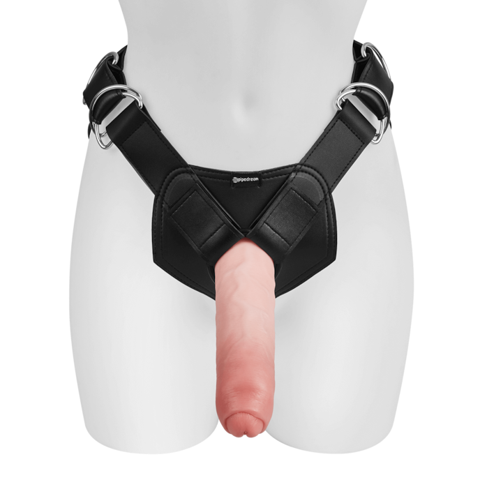 uncut-cock-with-strap-on-harness-21-cm-7-pièces-Naturel clair-Noir-5