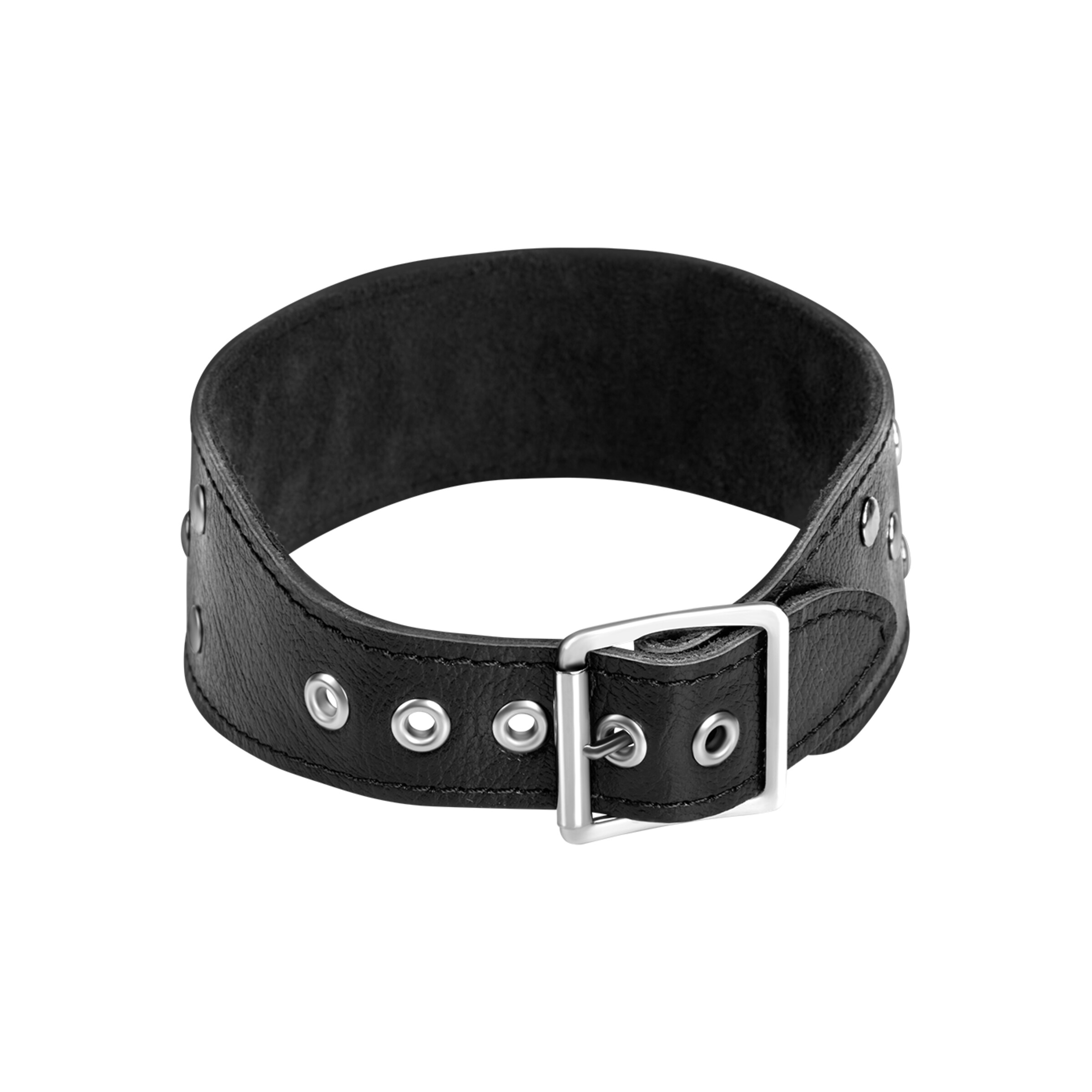 large-collier-en-cuir-avec-rivets-plats-Argent-Noir-2