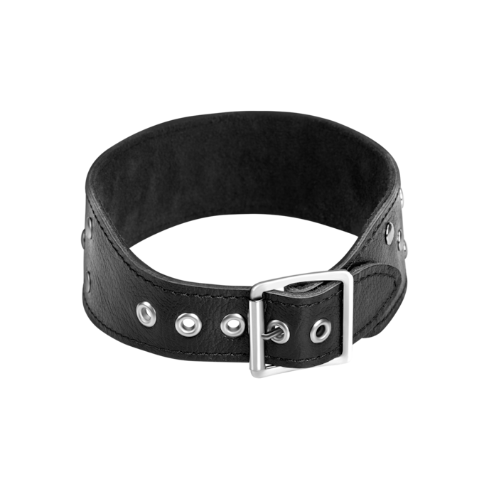 large-collier-en-cuir-avec-rivets-plats-Argent-Noir-2