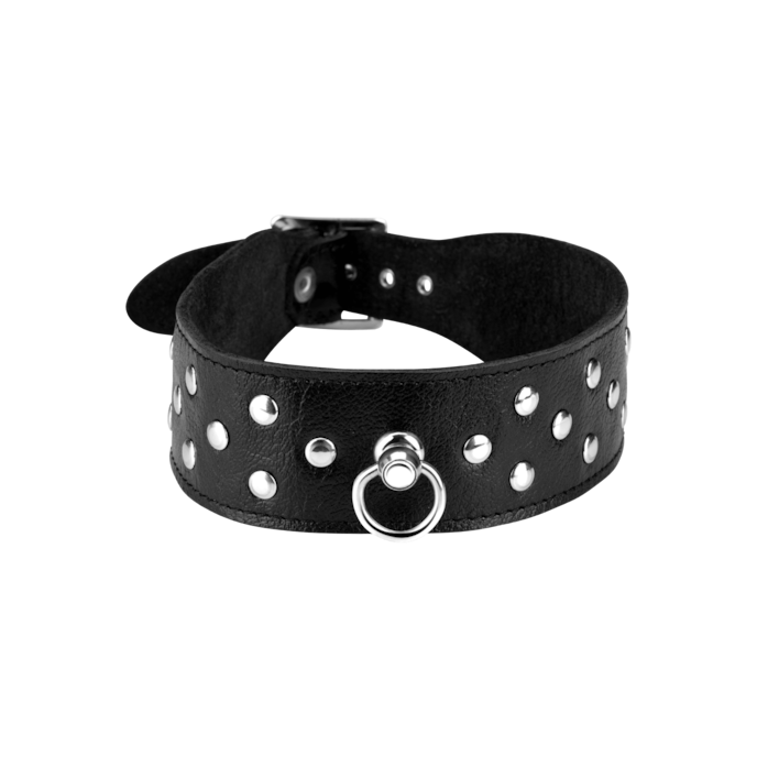large-collier-en-cuir-avec-rivets-plats-Argent-Noir-1