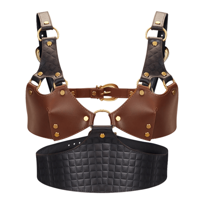 bustier-en-cuir-pour-léquitation-Brun-Noir-Or-1