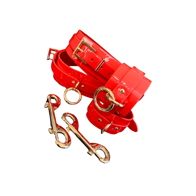 high-gloss-bondage-wrist-&-thigh-cuffs-Goud-Rood-1