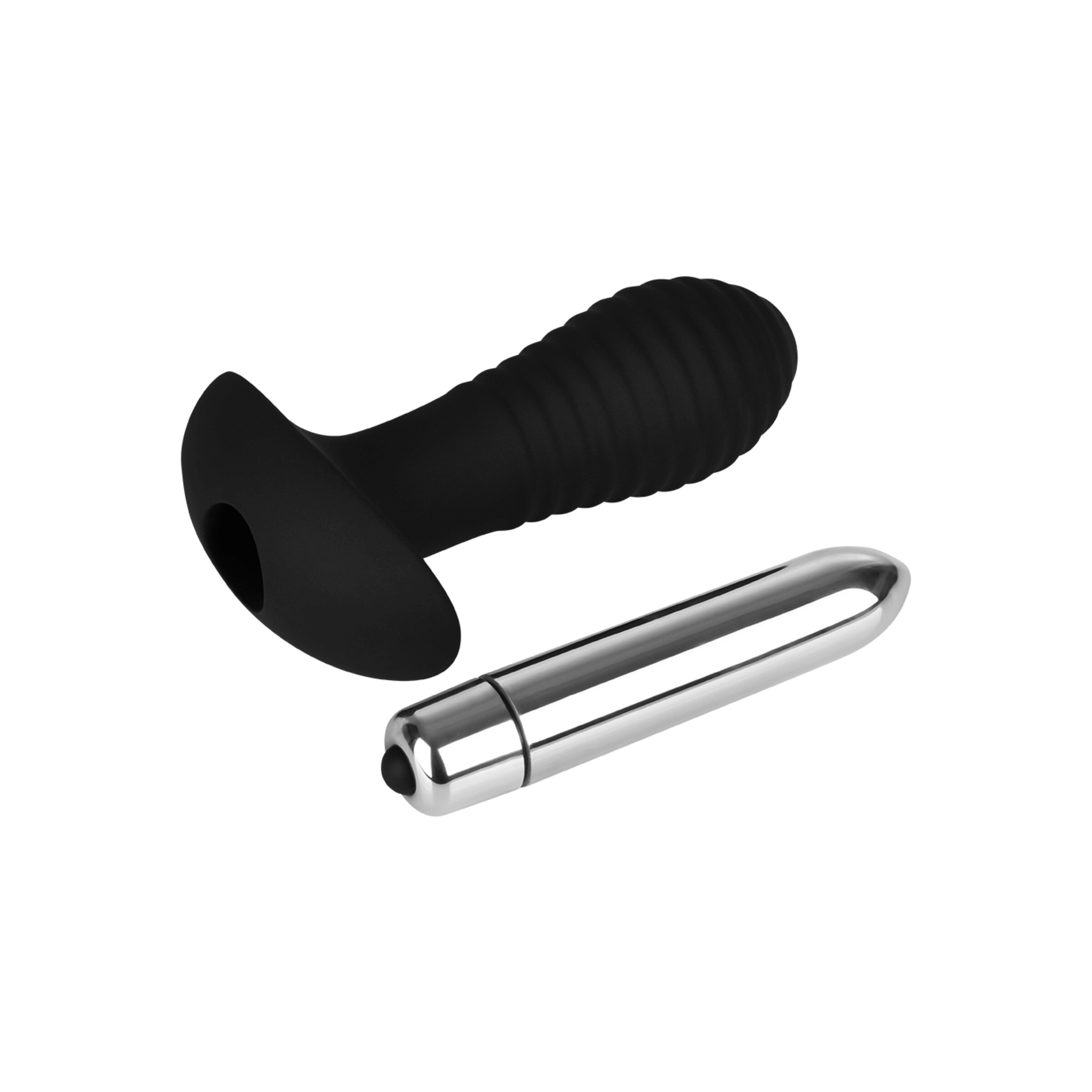 plug-anal-rainuré-en-silicone-10-2-cm-Argent-Noir-6