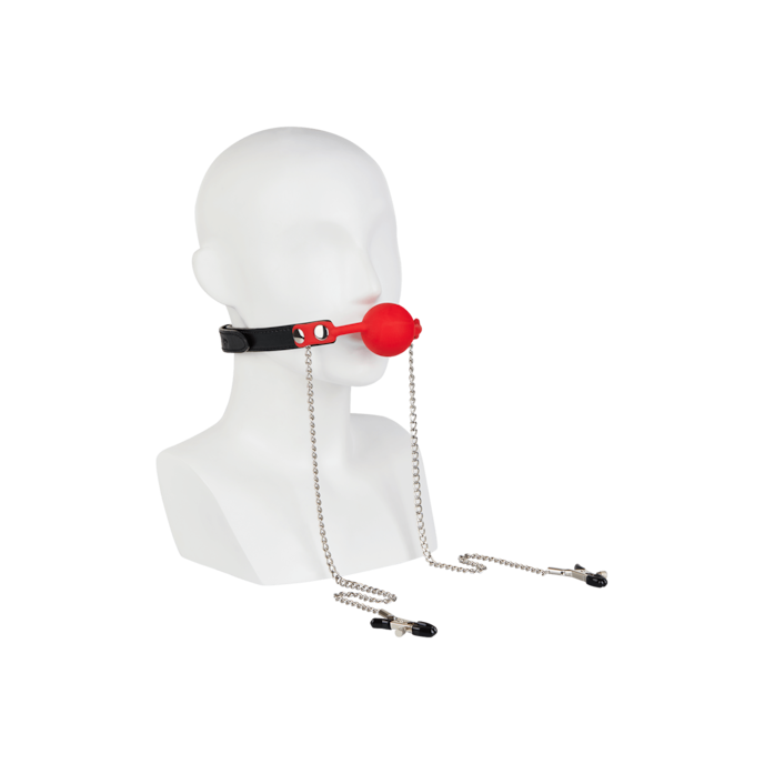 bâillon-boule-avec-pinces-à-tétons-Argent-Noir-Rouge-2