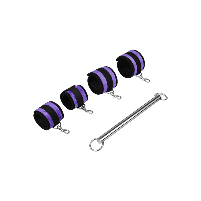 spreader-bar-with-4-detachable-cuffs-3-stukken-Lila-Schwarz-3
