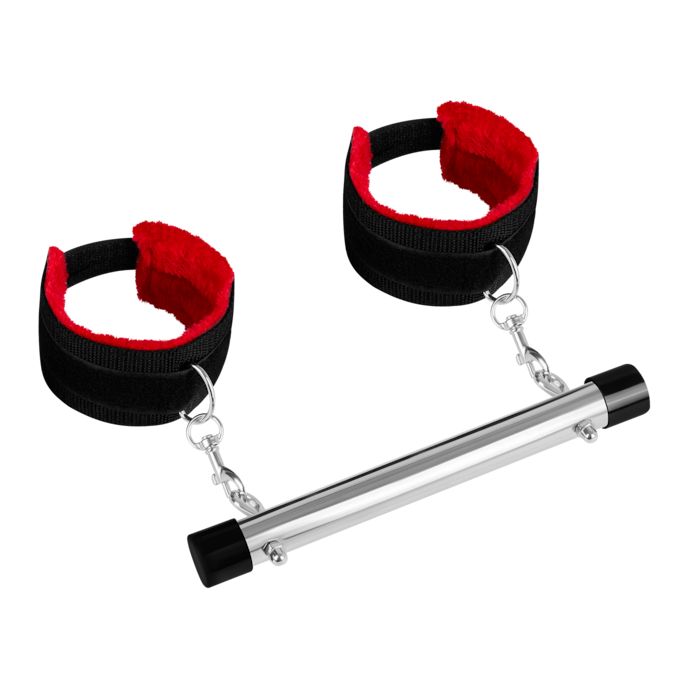 spreidstang-met-zachte-handboeien-Rood-Zwart-5