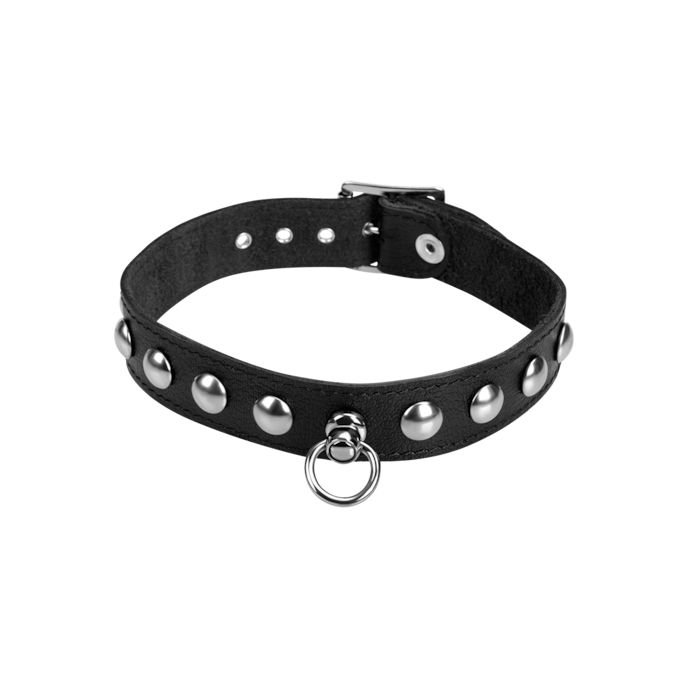 collier-en-cuir-avec-rivets-ronds-Argent-Noir-1