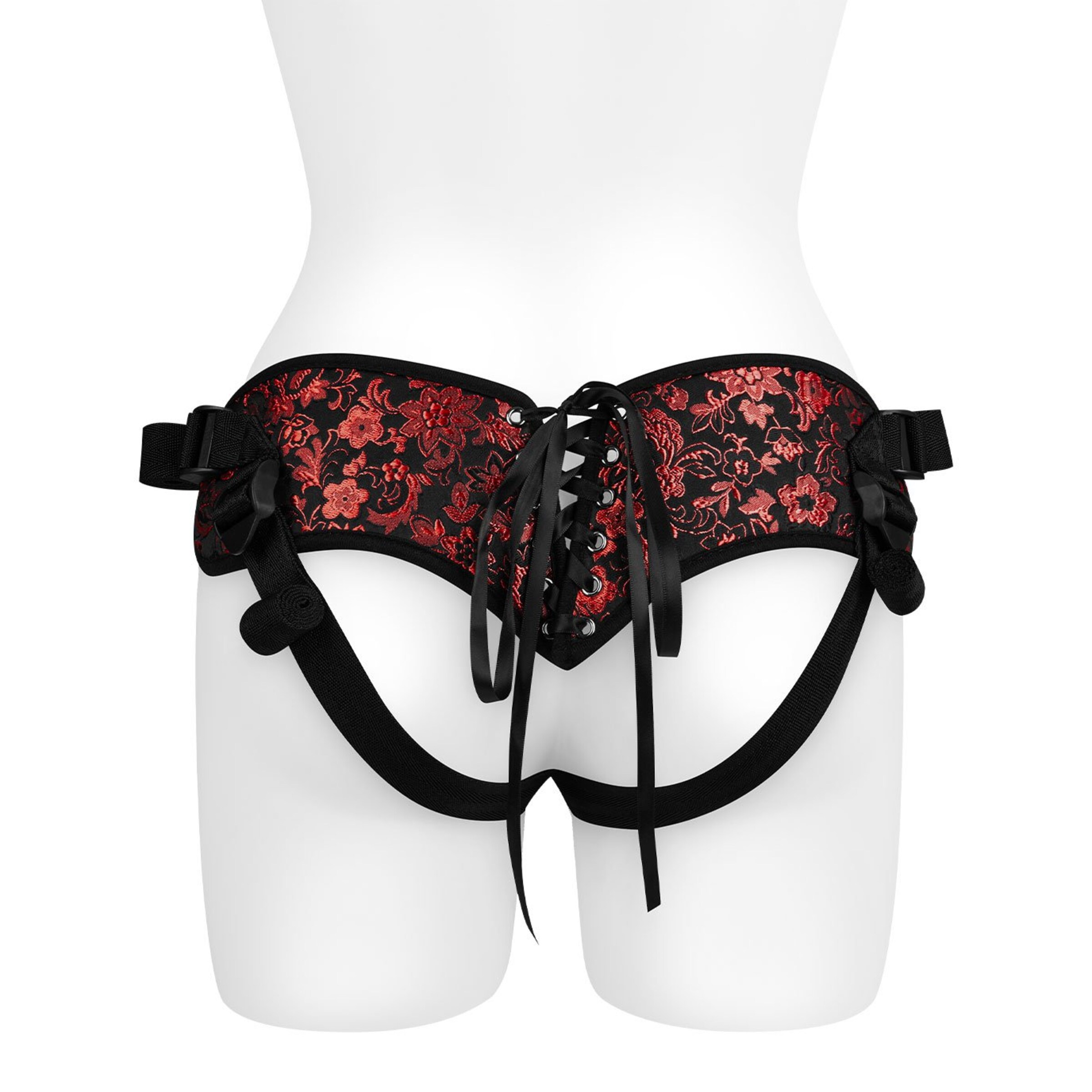 romantisches-strap-on-geschirr-Rot-Schwarz-3