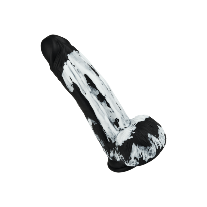 gemarmerde-natuurlijke-dildo-met-zuignapvoeten-22-cm-Wit-Zwart-1
