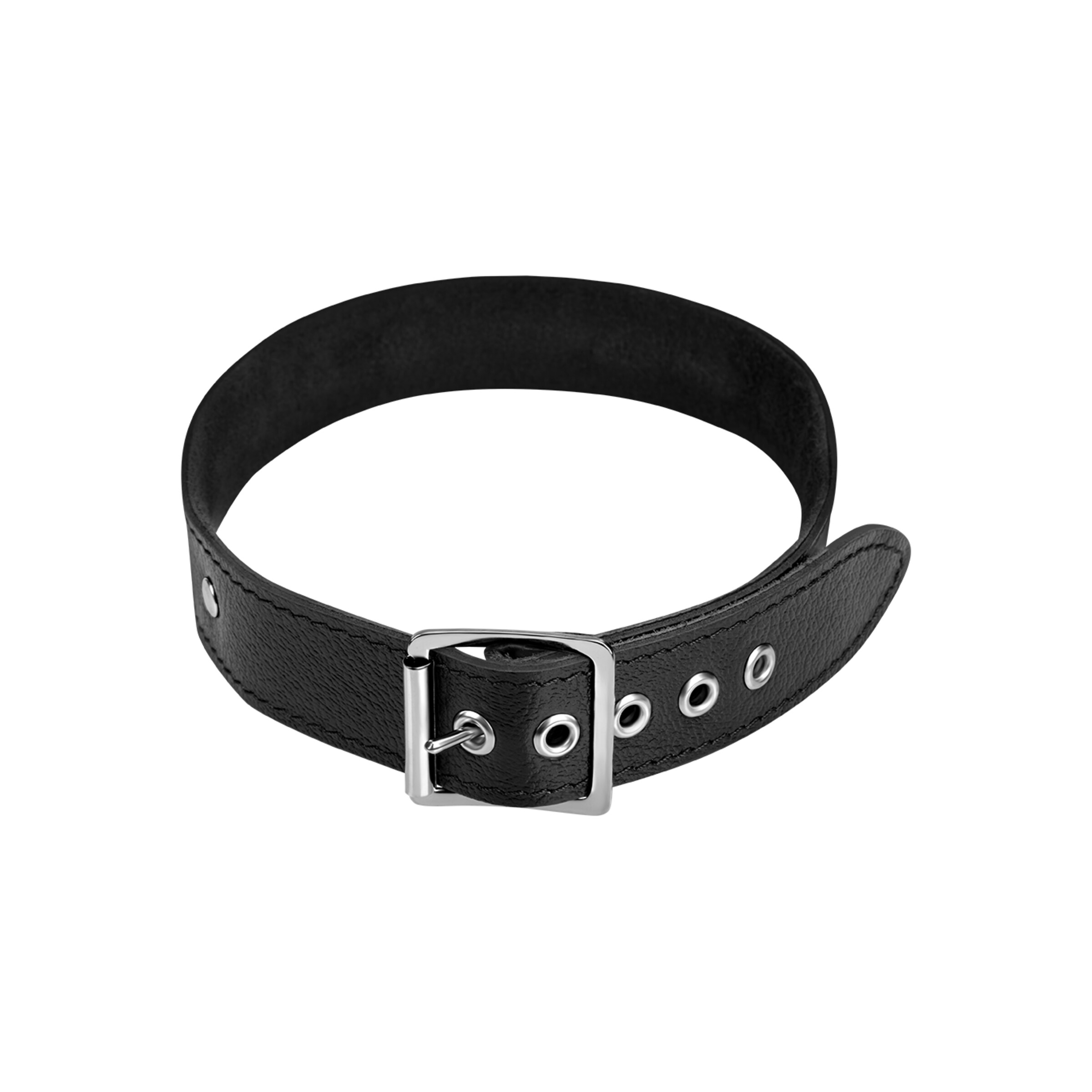 collier-en-cuir-avec-rivets-plats-Argent-Noir-2