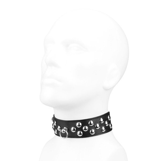 collier-en-cuir-avec-grands-rivets-plats-Argent-Noir-2