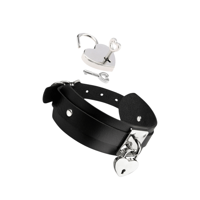 heart-lock-key-collar-Zilver-Zwart-1
