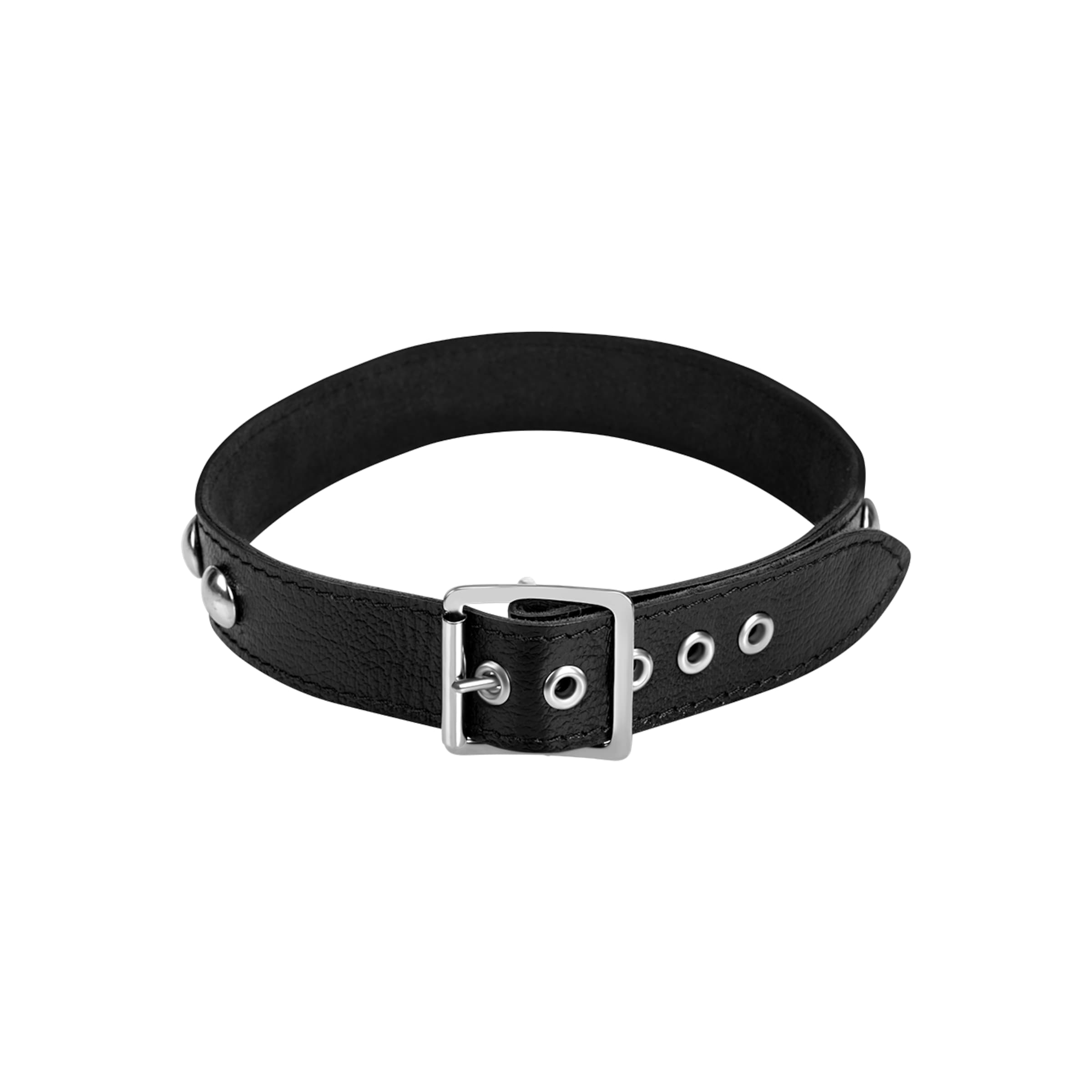 collier-en-cuir-avec-rivets-ronds-Argent-Noir-2