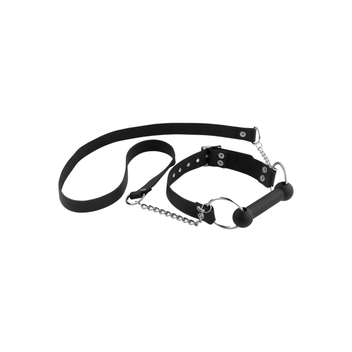 bâillon-avec-laisse-Argent-Noir-2
