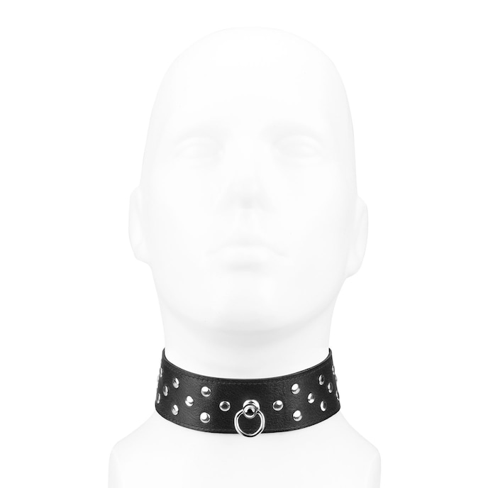 large-collier-en-cuir-avec-rivets-plats-Argent-Noir-3
