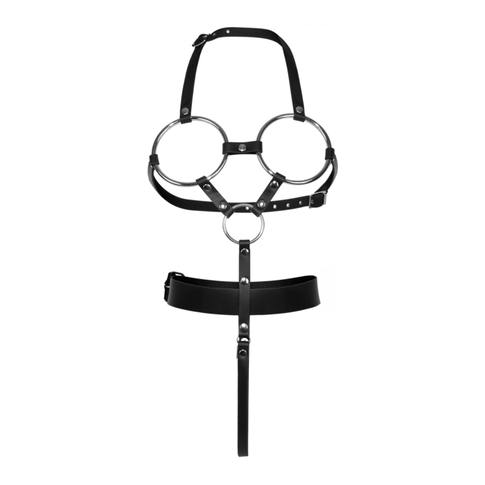 verleidelijk-leder-harnas-Schwarz-Silber-1