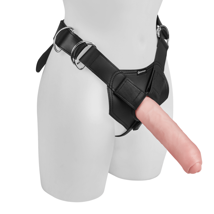 uncut-cock-with-strap-on-harness-21-cm-7-pièces-Naturel clair-Noir-2