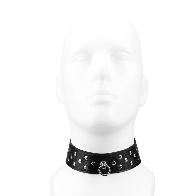 large-collier-en-cuir-avec-rivets-plats-Argent-Noir-3