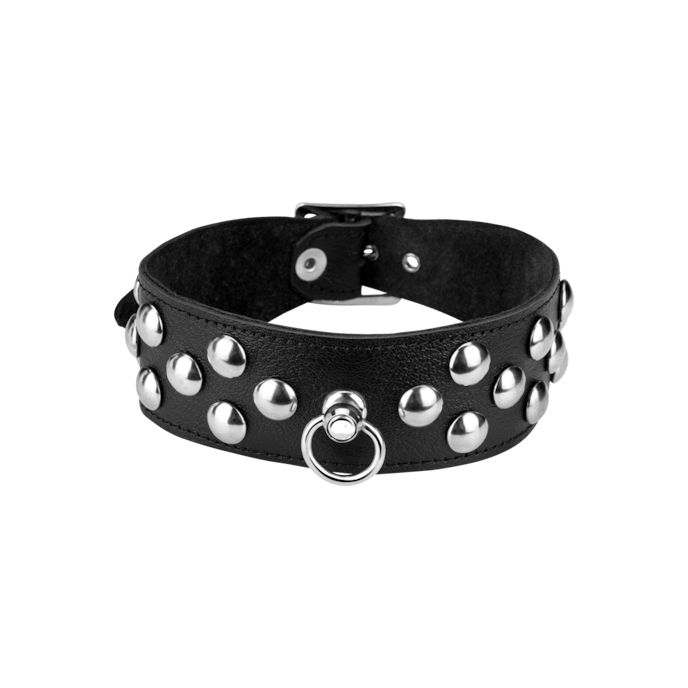 collier-en-cuir-avec-grands-rivets-plats-Argent-Noir-1