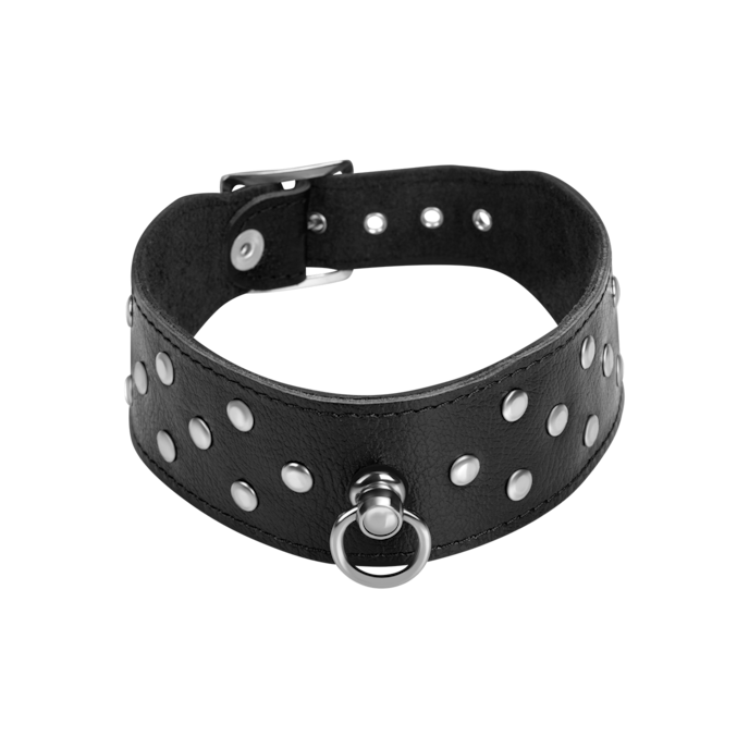 large-collier-en-cuir-avec-rivets-plats-Argent-Noir-1