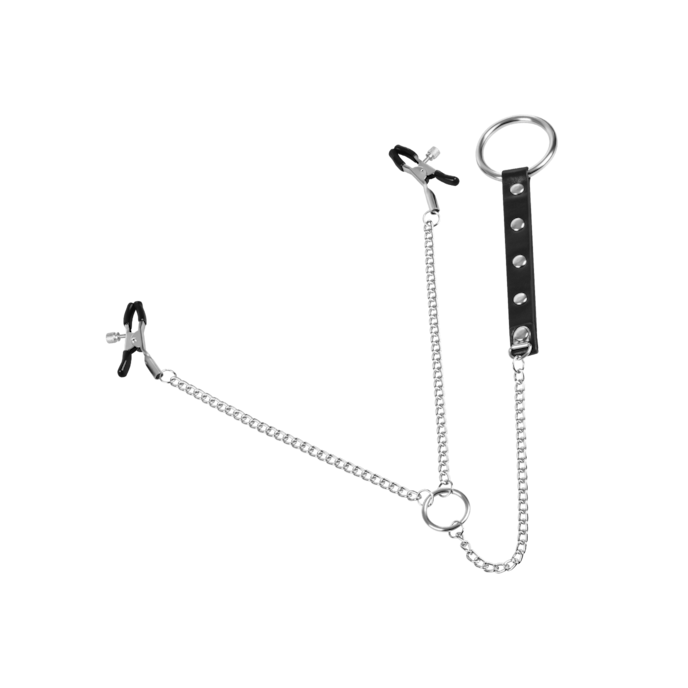 pinces-à-tétons-avec-anneau-pénien-en-métal-Argent-Noir-1