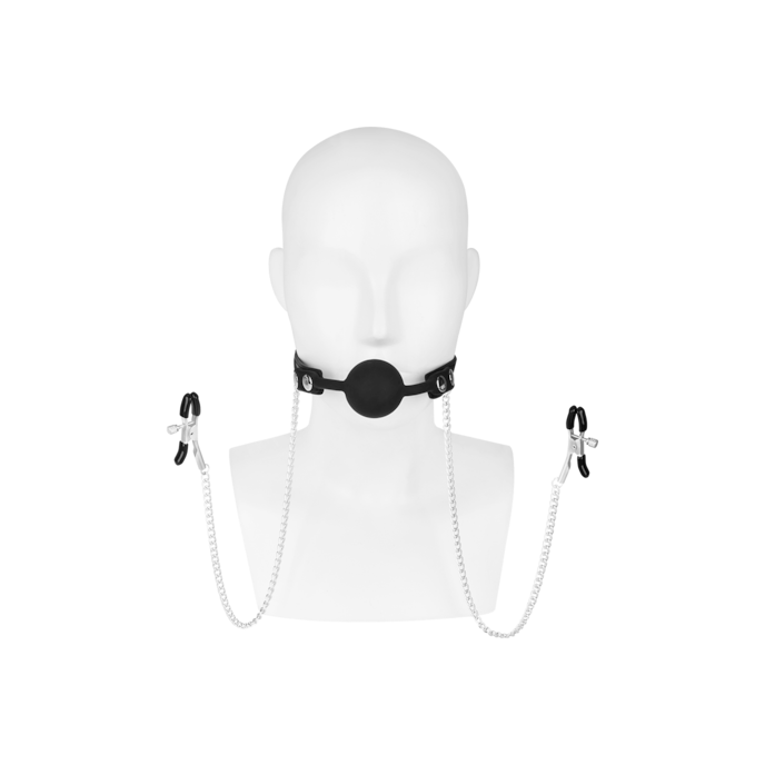 bâillon-boule-avec-pinces-Argent-Noir-4