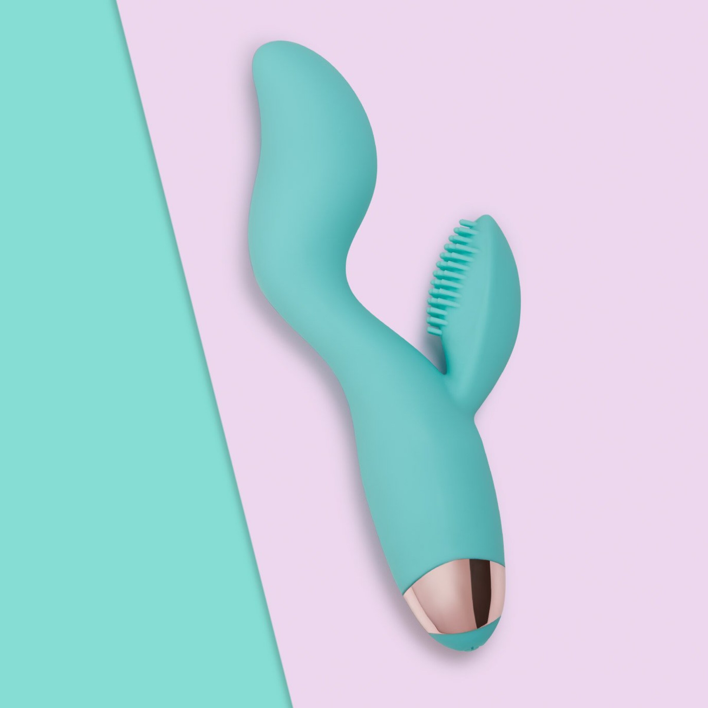 rabbit-rechargeable-en-silicone-20-cm-Or rose-Turquoise-2