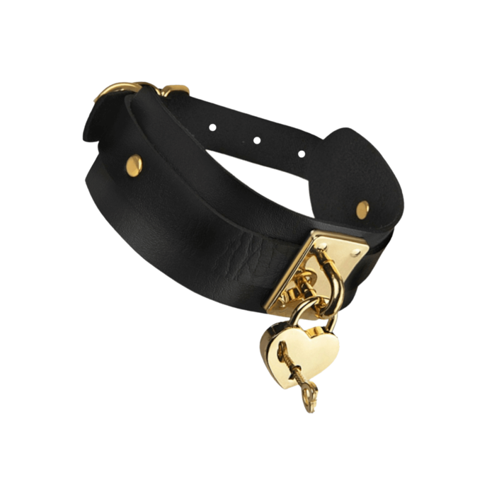 heart-lock-key-collar-Goud-Schwarz-1
