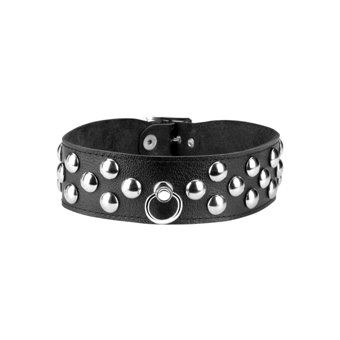 collier-en-cuir-avec-grands-rivets-plats-Argent-Noir-1