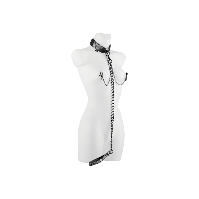 collar-with-leash-and-nipple-clamps-4-stuks-Donkergroen-Zwart-1