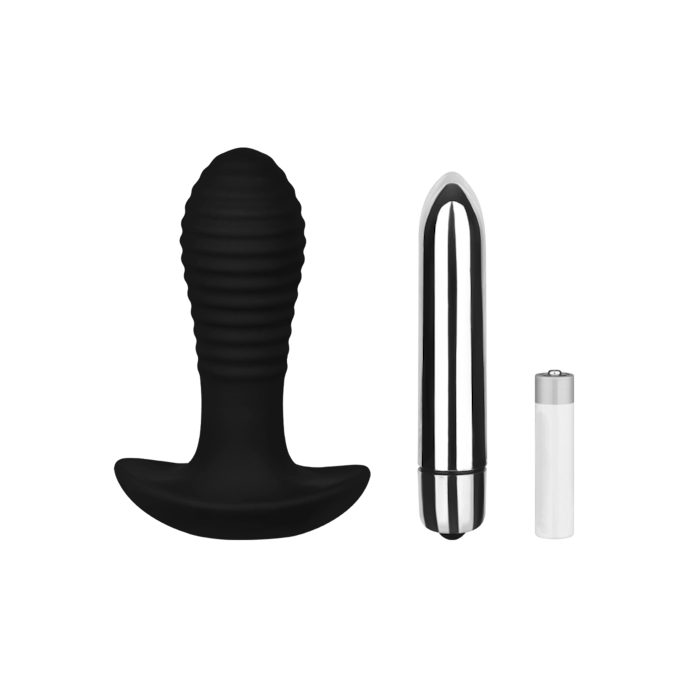 plug-anal-rainuré-en-silicone-10-2-cm-Argent-Noir-1