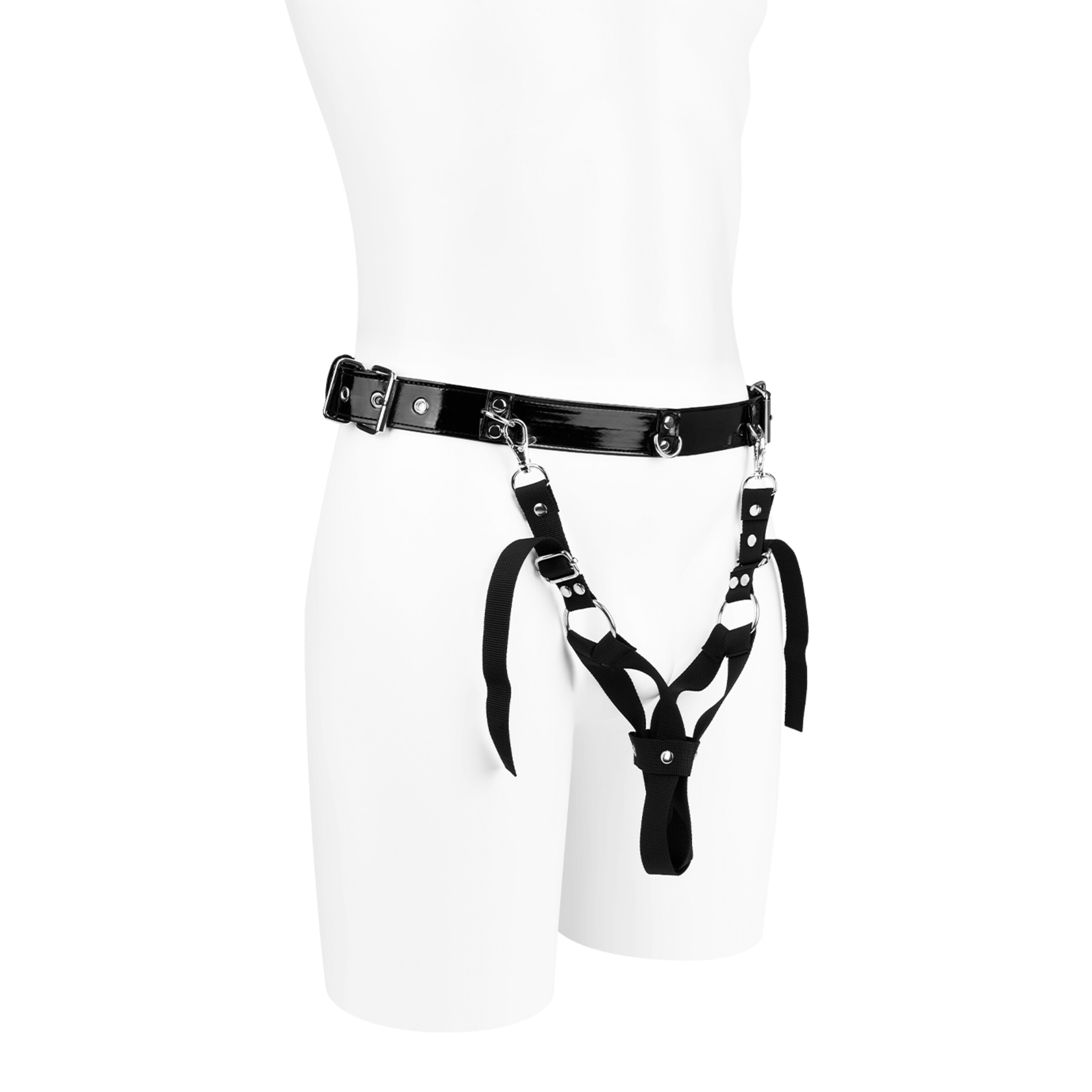 riem-in-laklook-met-afneembare-peniskooien-Zwart-1