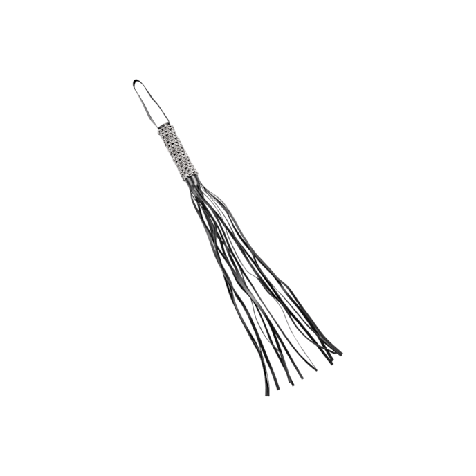 fouet-court-en-cuir-avec-chaîne-métallique-Argent-Noir-1