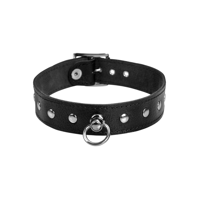 collier-en-cuir-avec-rivets-plats-Argent-Noir-1