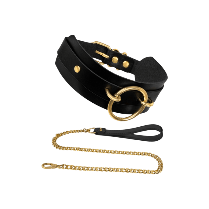 o-ring-front-collar-&-leash-Gold-Schwarz-1