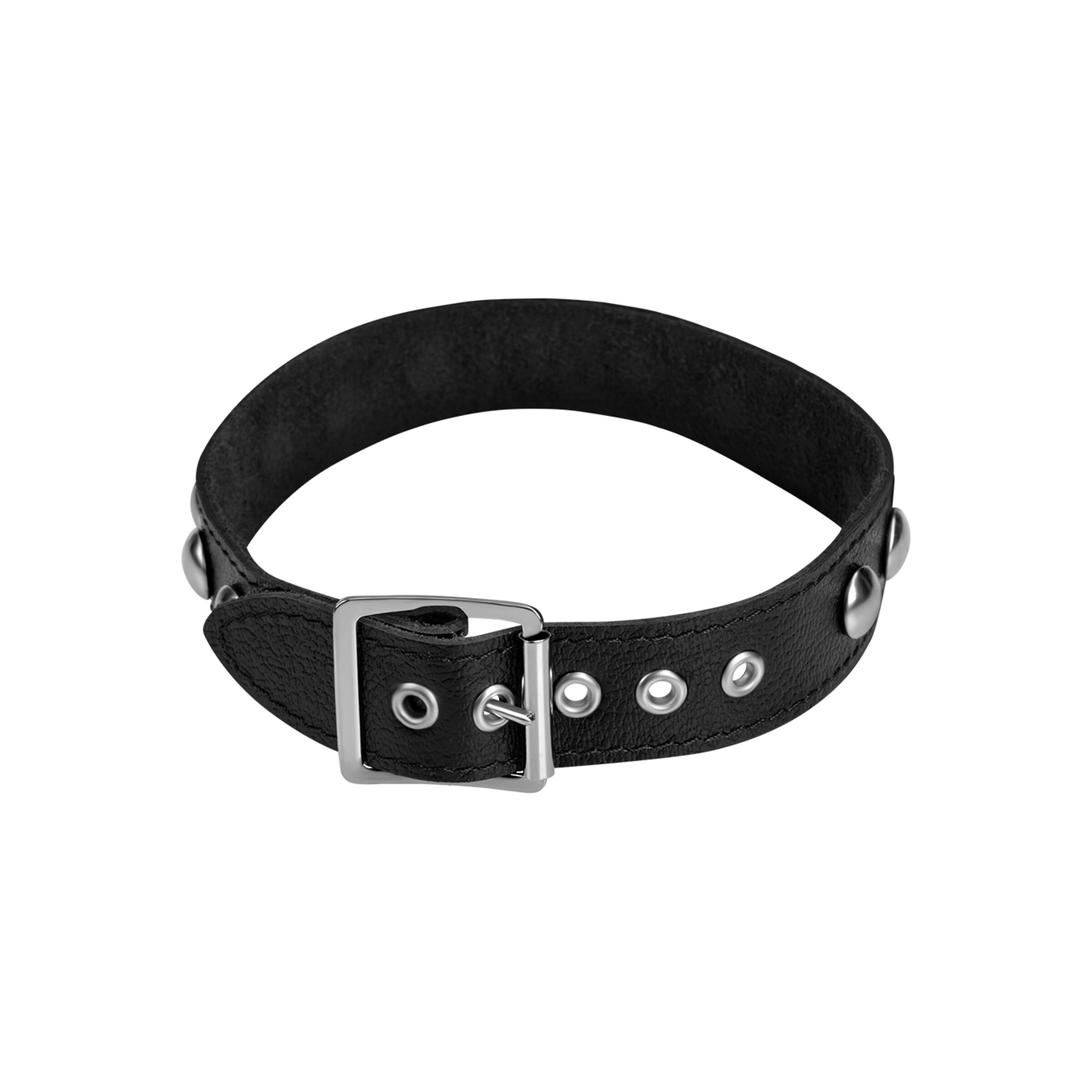 leren-halsband-met-ronde-studs-Zilver-Zwart-2
