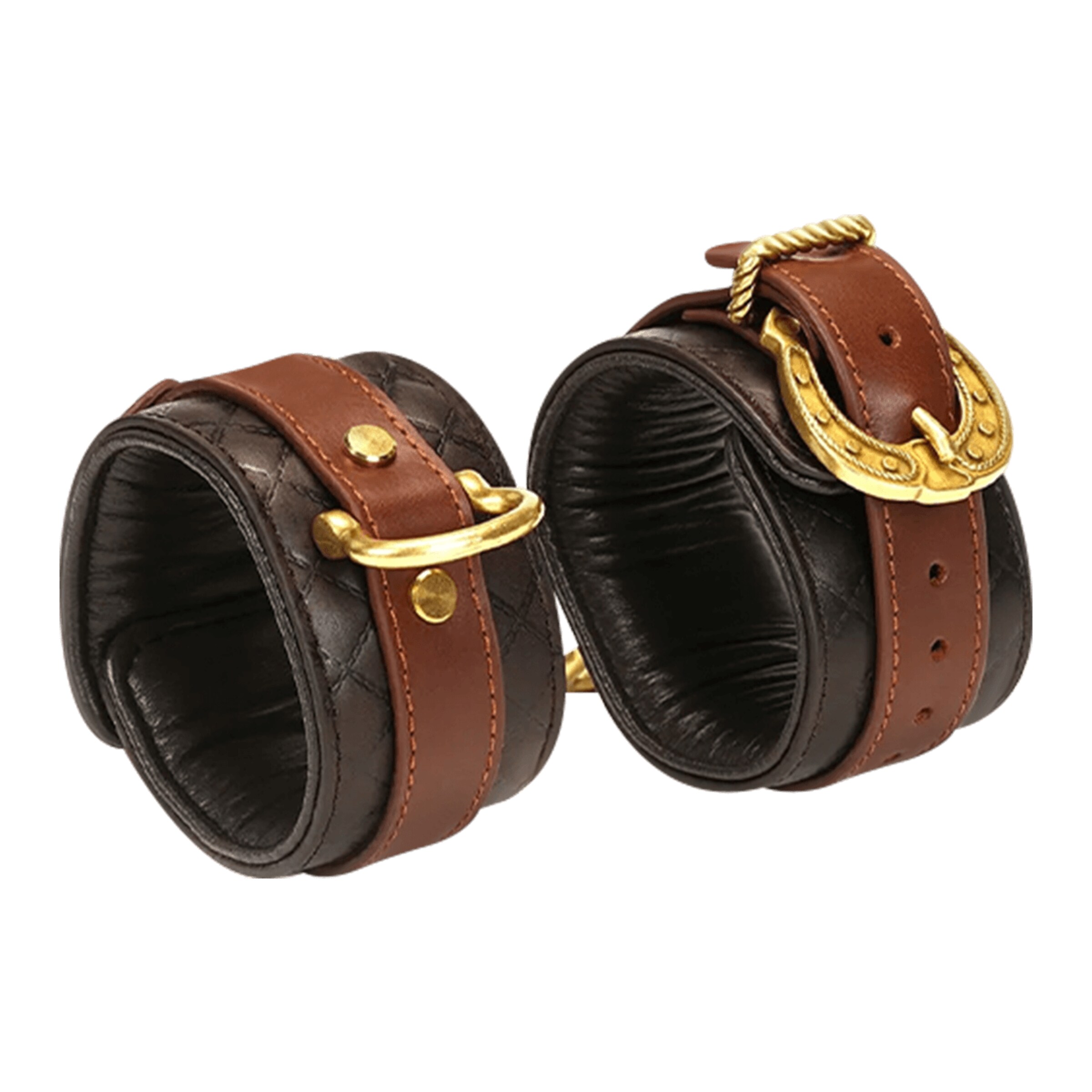 handfesseln-aus-reitleder-Braun-Gold-Schwarz-2